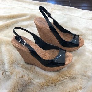 Jessica Simpson Platform Leather & Cork Wedges 9.5